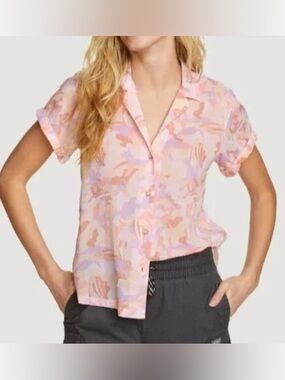 Eddie Bauer Womens Lightweight Packable Camp Shirt Papaya Sheer Outdoor